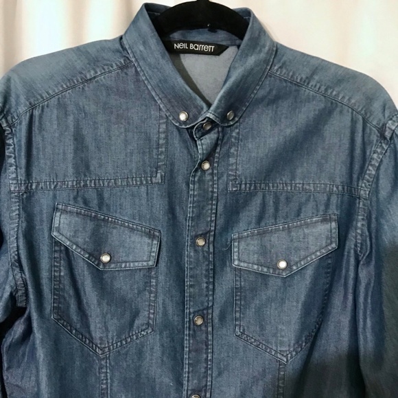 Neil Barrett Denim Look Cotton Rayon Blend Shirt - Picture 2 of 6